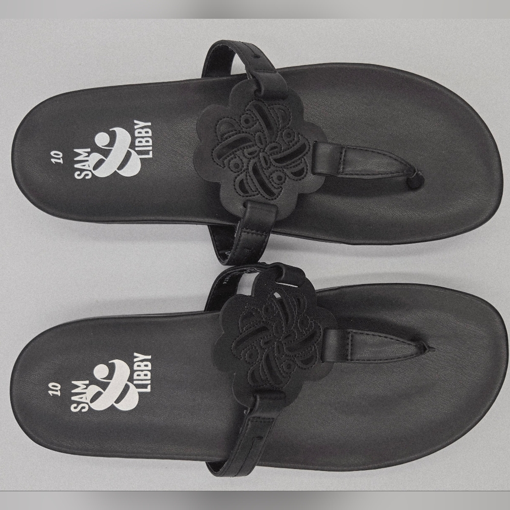 Sam & Libby Size 10 Black Alexandra Thong Sandals Elegant Minimalist Design